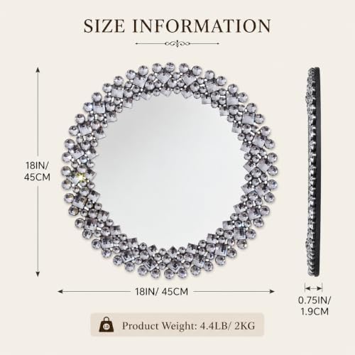 SHYFOY 18" Round Mirrors for Wall Decor, Crystal Decorative Mirrors