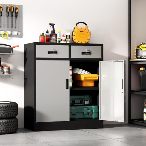 Wanfu Metal Storage Cabinet, 36" H Locking Storage Cabinet with 2 Drawer...