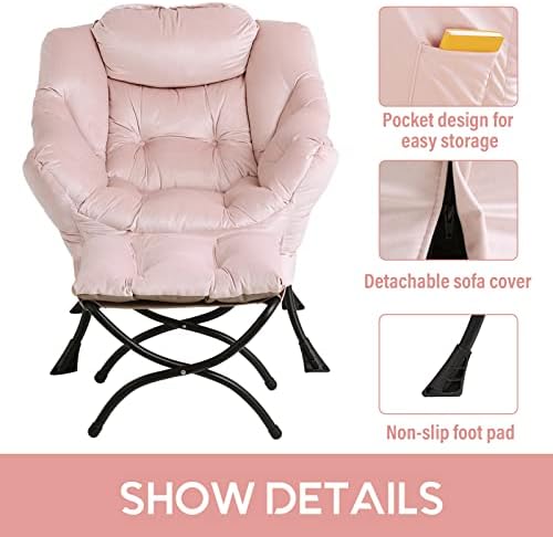 LITA Lazy Chair with Ottoman, Comfy Accent Reading Chair, Velvet Pink