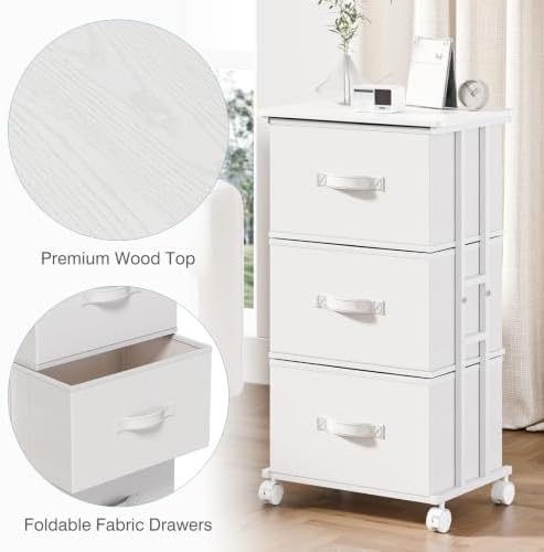 OLIXIS Dresser Storage with 3 Drawers, Fabric Dresser Tower, White