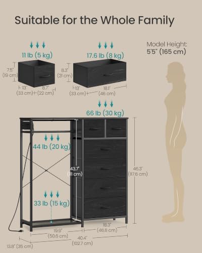 SONGMICS Dresser with Hanging Rod, Closet Organizer with 6 Fabric Drawers