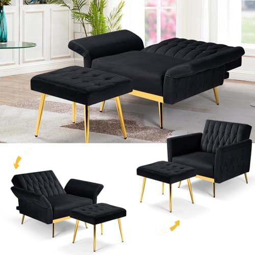 3 Pieces Velvet Sofa Set w/Adjustable Armrest &Backrest,Black
