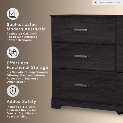 Signature Design by Ashley Belachime 6 Drawer Black Wood Bedroom Dresser