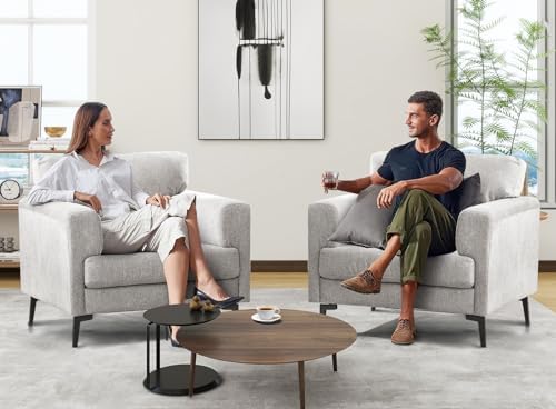 CDCASA Oversized Accent Chair, Linen Mid Century Chair 1PC, Light Gray