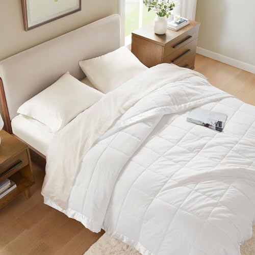 Madison Park Down Alternative Queen Blanket for Bed, Satin Trim, White
