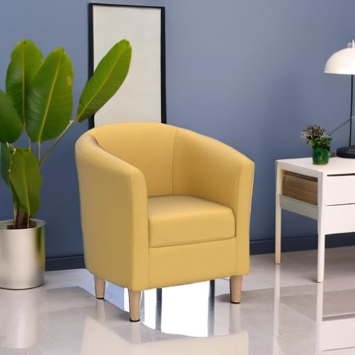 DAZONE Accent Chair with Ottoman, Modern Barrel Armchair Mustard Yellow