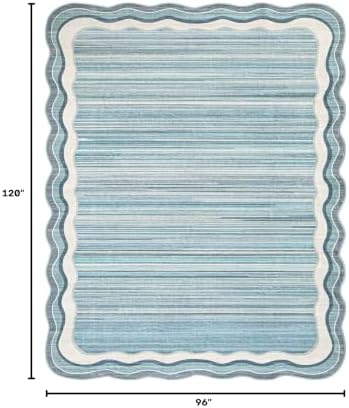 Lahome Estelle Scalloped 8x10 Area Rugs for Living Room, Washable Soft Blue R...