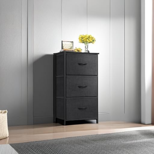 AODK Small Dresser for Bedroom Nightstand with 3 Storage Drawers, Black