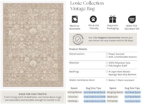 HUGEAR 8x10 Beige Neutral Area Rugs Washable Rug Carpet