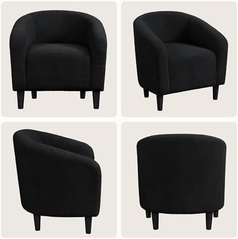 Yaheetech Small 25.5in Wide Sherpa Barrel Accent Chair for Bedroom, Black | C...