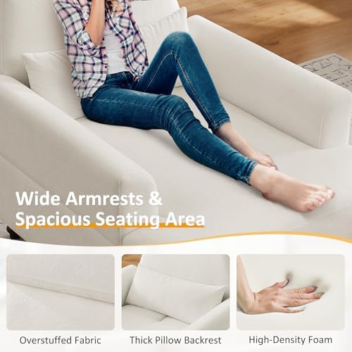 Oversized Chaise Lounge Chair with Adjustable Backrest, Polyester White
