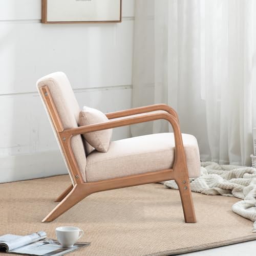 INZOY Mid Century Modern Accent Chair with Wood Frame, Upholstered Living Roo...