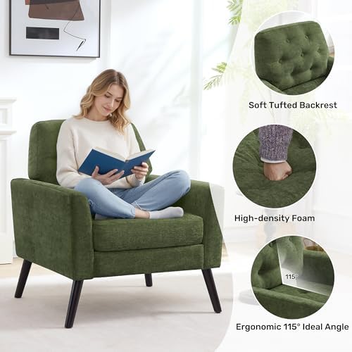 Accent Chair Set of 2, Mid Century Modern Living Room Chairs Reading Chair Up...
