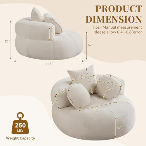WUTUTUEE Round Oversized Chair Floor Sofa Chair, Chenille Compressed Circle C...