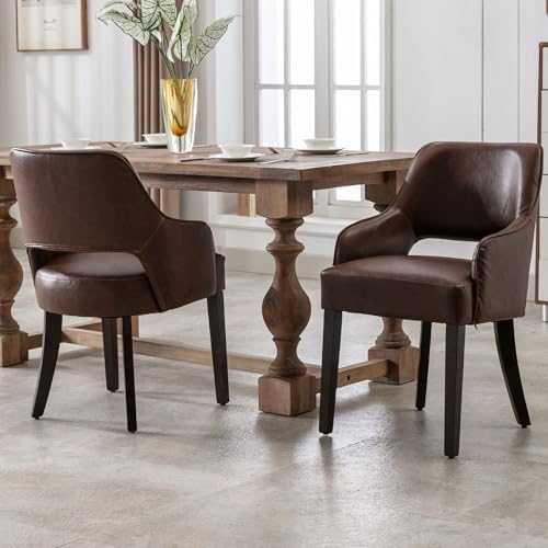 Faux Leather Upholstered Dining Chairs Set of 2 with Arms