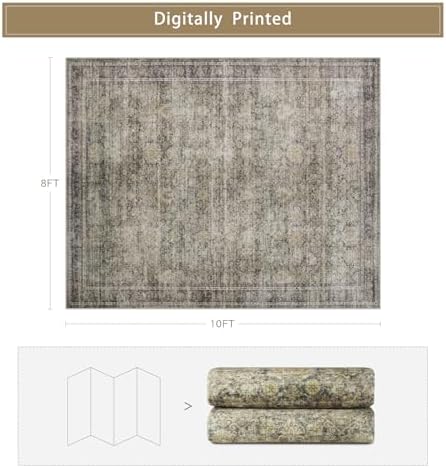 Green Brown 8x10 Washable Area Rugs for Living Room,Bedroom,Dining Room
