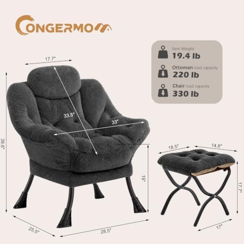 Lazy Chair with Folding Ottoman,Leisure Sofa Chair,Soft Fabric Armchair with ...