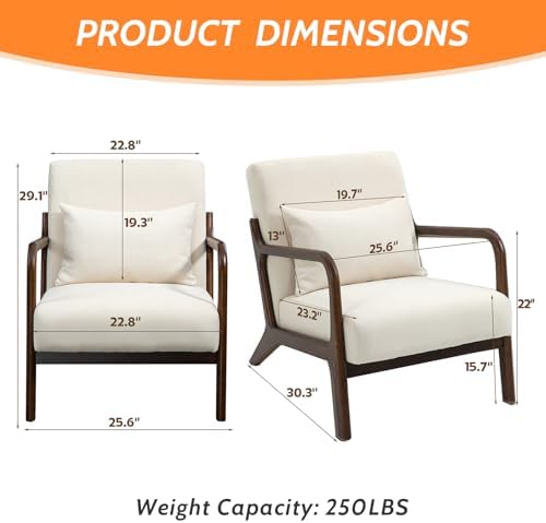Modern Accent Chair, Cotton Linen Fabric Upholstered Lounge Armchair with Sol...
