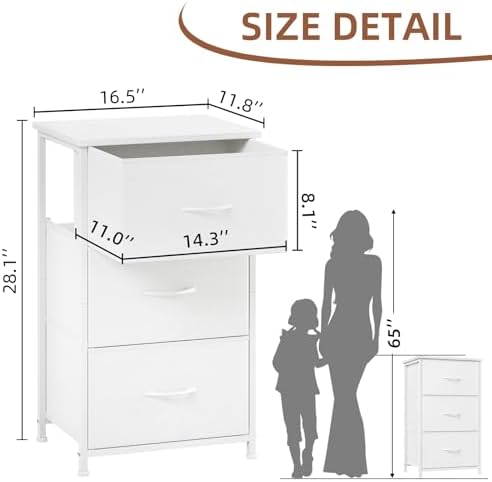 Somdot Small Dresser for Bedroom, 3 Drawer Storage Cabinet, White