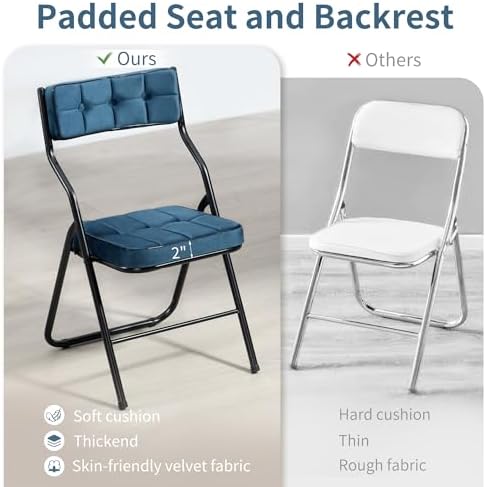 HOMEFUN Padded Folding Chairs, Dining Chair with Cushion, Bule, 4 Pack
