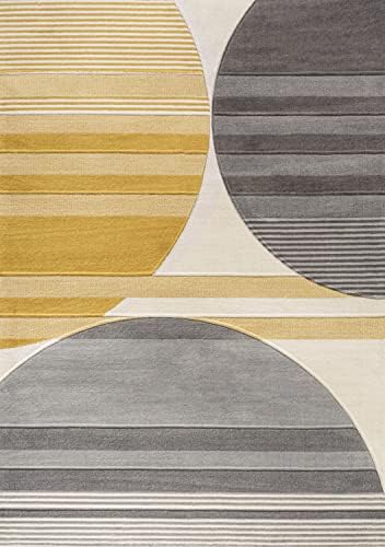 JONATHAN Y Striped Circles Gray/Yellow/Cream Indoor Area Rug 8X10 ft, Nicky G...