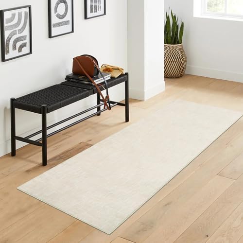 RUGSREAL 2x6 Runner Rug Washable Kitchen Runner Rug Modern Abstract Runner Mat for Hallway Contemporary Solid Rug Non-Slip Foldable Aesthetic Accent Floor Carpet for Living Room Bedroom, Cream