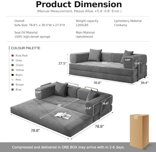 MoonSpeak 78.8'' Futon Sofa Bed, Boneless Couches for Living Room