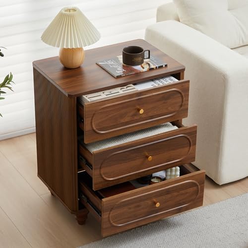 ORRD 3 Drawer Fluted Dresser for Bedroom Set of 2, Mid Century Modern Chest o...