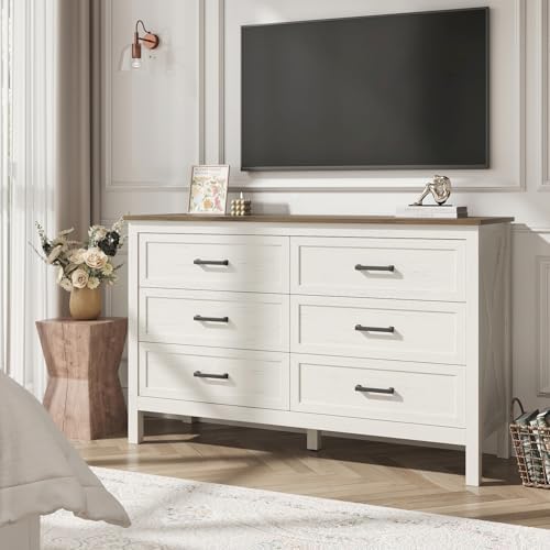 Farmhouse 6 Drawers Dresser for Bedroom, Antique White