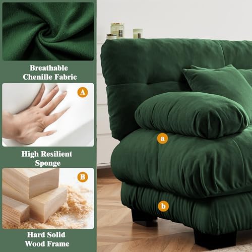 95 inch Modular Sectional Cloud Sofa Couch with Movable Ottoman for Living Ro...