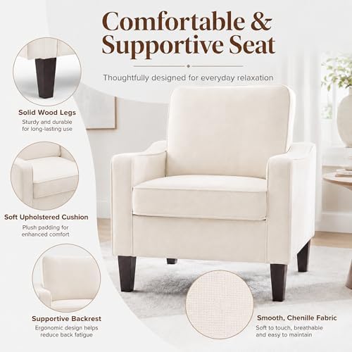 Comfy Accent Chair for Living Room, Modern Reading Chair for Bedroom, Beige |...