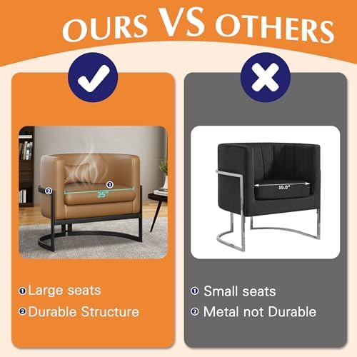 Alunaune Upholstered Modern Living Room Chairs Barrel Accent Chair, Faux Leat...