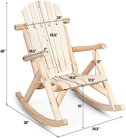 GIANTEX Log Wooden Rocking Chair Set of 2, Wood Porch & Patio Rockers wit...