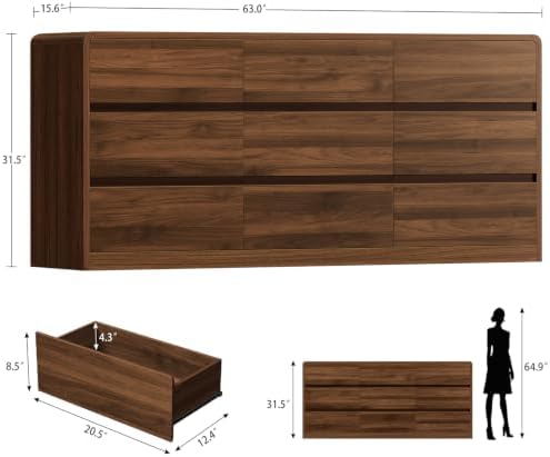 TEENFON 9 Drawer Dresser for Bedroom, 63" Wide Dressers & Chest of D...
