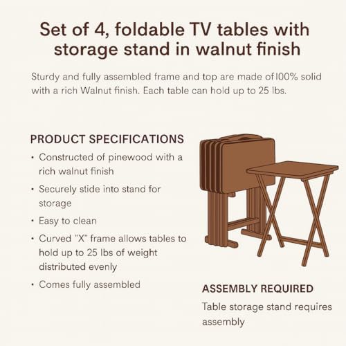 Ergode Folding TV Tray Set of 5, Espresso