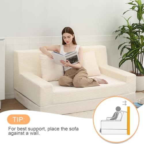 MeMoreCool 59" Boneless Couch Bed, Loveseat Futon Sofa, Small Space, Cre...