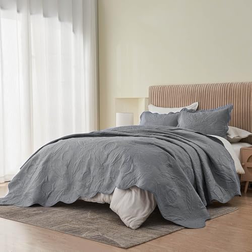 Kingnex Oversized King Bedspreads 128x120 Ultrasonic Quilted Grey