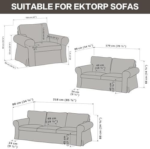 MASWOND Sofa Cover for IKEA Ektorp 3 Seat Couch Cover, Dark Brown, 7pcs