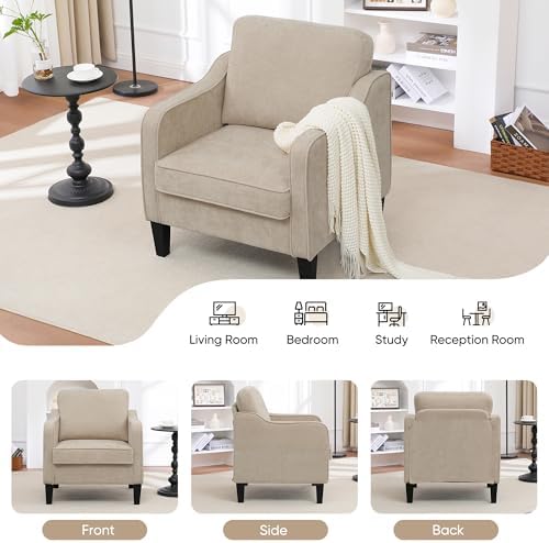 Accent Chairs Set of 2, Upholstered Living Room Chair with Side Pockets, Mid ...