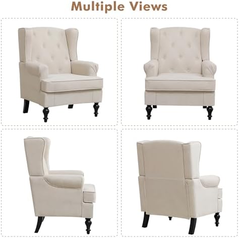 Accent Chair for Living Room, Mid Century Modern Upholstered Armchair, Wingba...