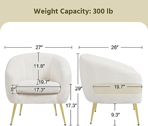 Yaheetech Barrel Accent Chair, Modern Cozy Vanity Chair, Ivory