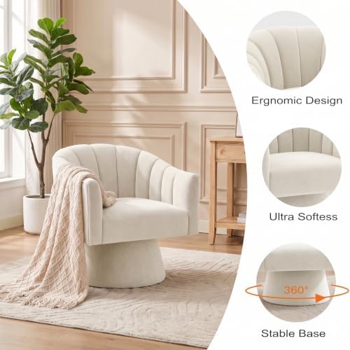 Swivel Accent Chair Set of 2, Modern Velvet Barrel Chair for Living Room
