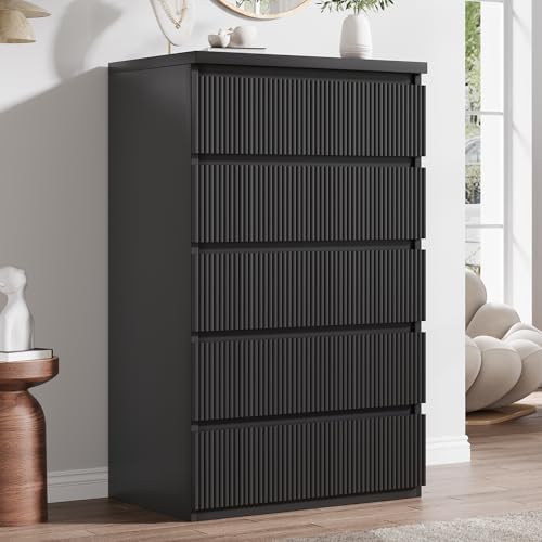 Jocoevol 5 Drawer Dresser, 43" Tall Dresser Chest of Drawers Fluted Desi...