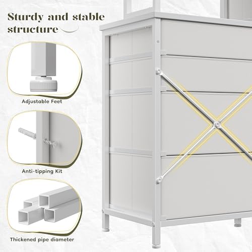 Romorgniz White Dresser for Bedroom with RGB LED Lights, Vanity Organizer