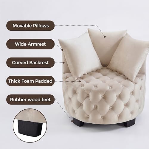 Modern Velvet Round Accent Armchair - 31.25''W Upholstered Button Tuf...