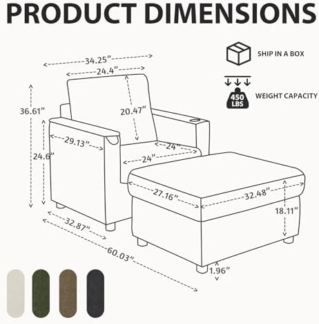 Rading Chairs with Storage Ottoman and Folding Tray Table, Beige