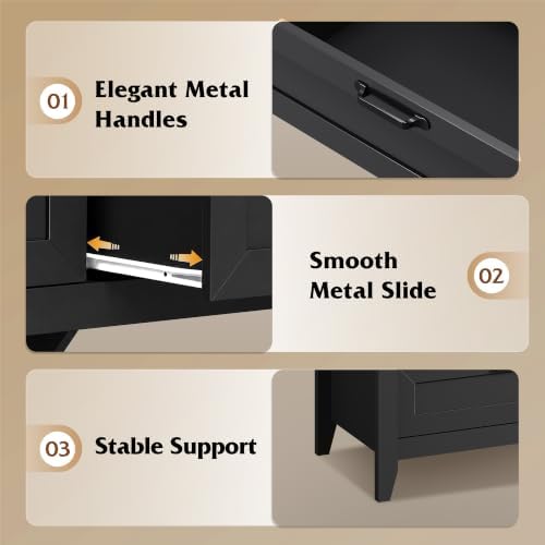 WLIVE Black Dresser 6 Drawers for Bedroom, Wood Dresser TV Stand for 55" TV