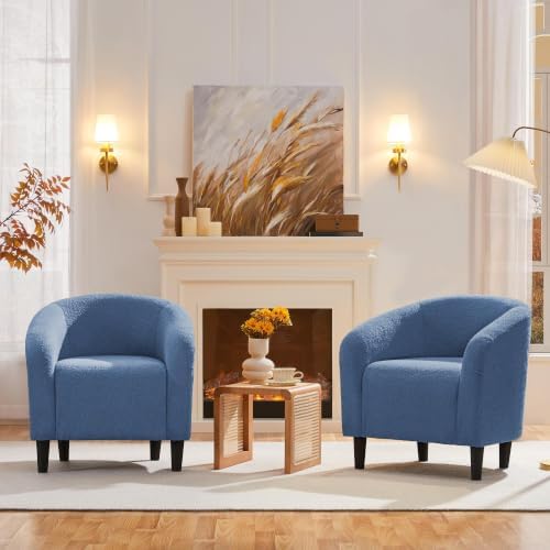 Yaheetech Compact Sherpa Accent Chairs Set of 2 for Small Spaces, Blue