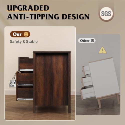WLIVE 54" Dresser for Bedroom, Wooden 6 Drawer Dresser with Unique Anti-...
