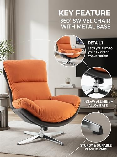 LukeAlon Linen Swivel Lounge Chair, Orange
